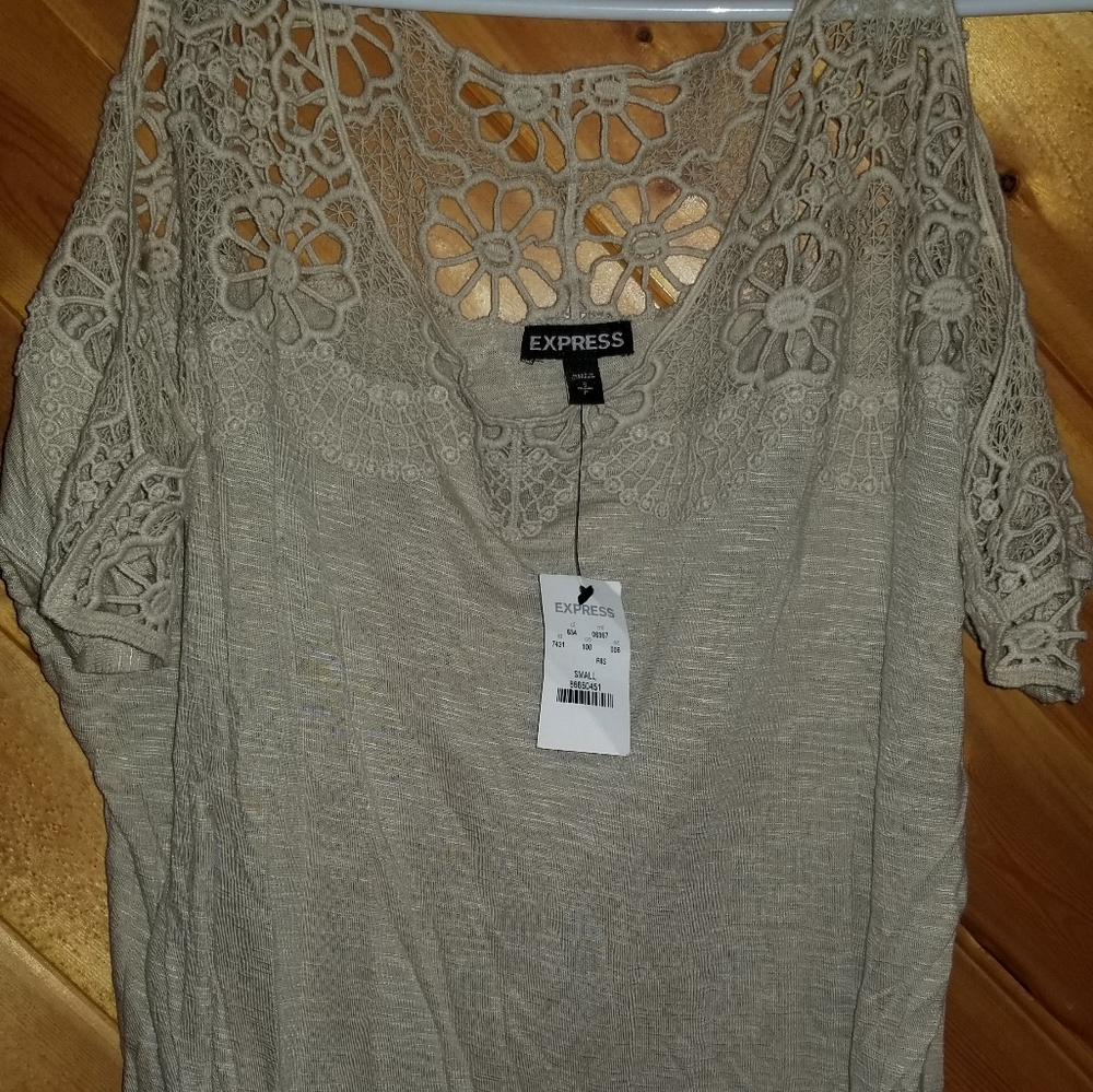 NEW Express Crochet Lace Cold Shoulder Top Small